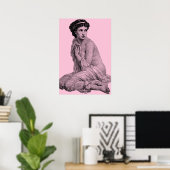 Bescheidene Badedame Vintag, rosa Poster (Heimbüro)