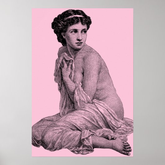 Bescheidene Badedame Vintag, rosa Poster (Vorne)