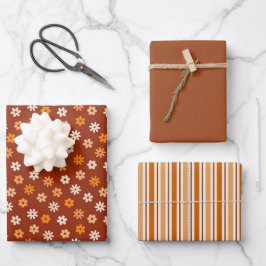Bescheidenes Ditsy Floral braun Happy Thanksgiving Geschenkpapier Set