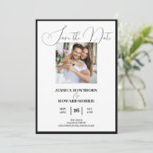Bescheidenes Weiß Save the Date (Stehend Vorderseite)