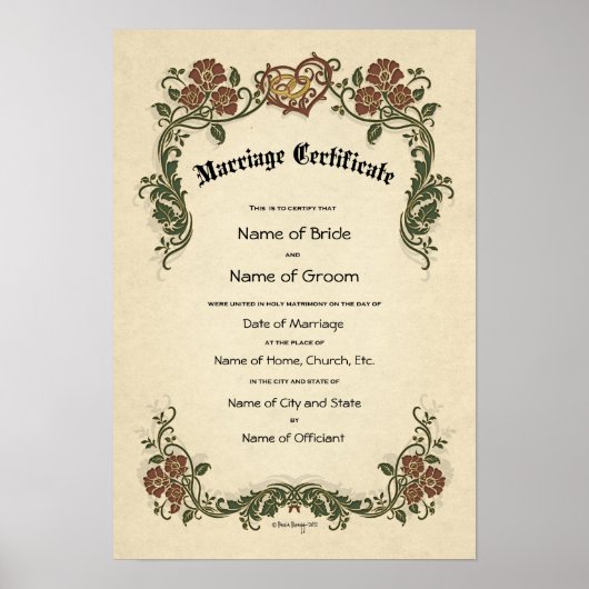 Bescheinigung Hochzeit-Ehe-(Zierwahre) Poster (Vorne)