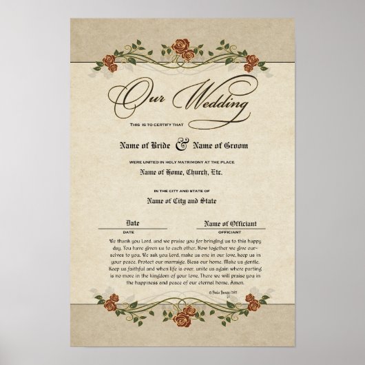 Bescheinigung Hochzeit-Ehe-(Zierwahre) Poster (Vorne)