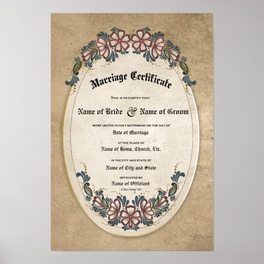 Bescheinigung Hochzeit: (Zierwahre) Poster (Vorne)