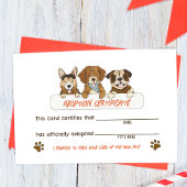 Bescheinigung über die Adoption des Welpen-Hundes Begleitkarte