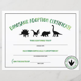 Bescheinigung über die Adoption Dinosaurier