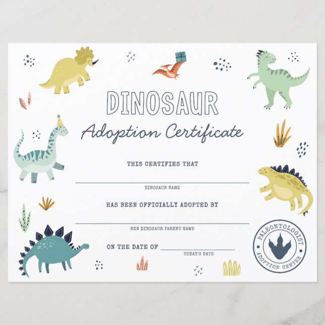 Bescheinigung über die Adoption Dinosaurier (Vorderseite)