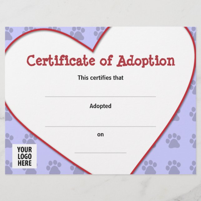 Bescheinigung über die Adoption: Hund, Katze, Haus (Vorderseite)