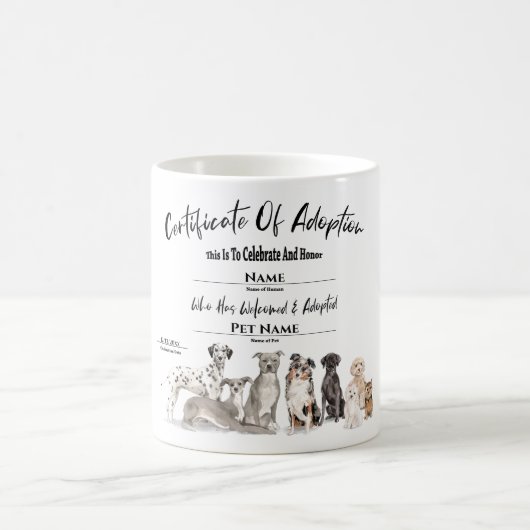 Bescheinigung über die Adoption niedlicher Hunde Kaffeetasse (Mittel)