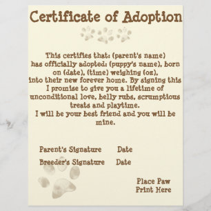 Bescheinigung über die Adoption von Welpen
