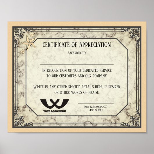 Bescheinigung über die Anerkennung der Mitarbeiter Poster (Vorne)