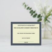 Bescheinigung über die Aufnahme Postkarte (Stehend Vorderseite)