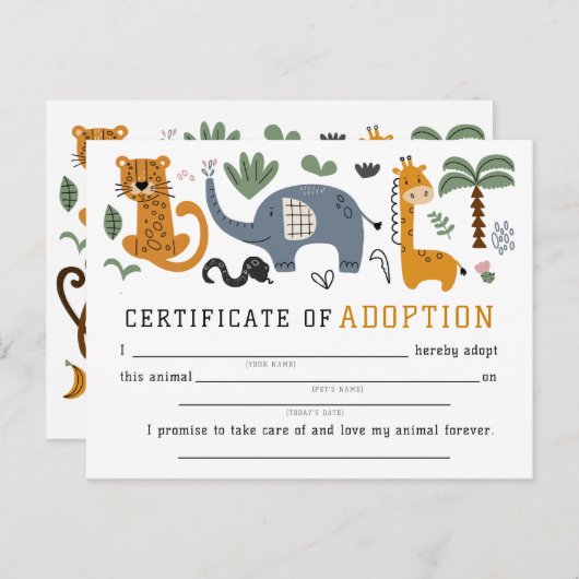 Bescheinigung über die tierische Adoption Zwei Wil Postkarte (Vorne/Hinten)