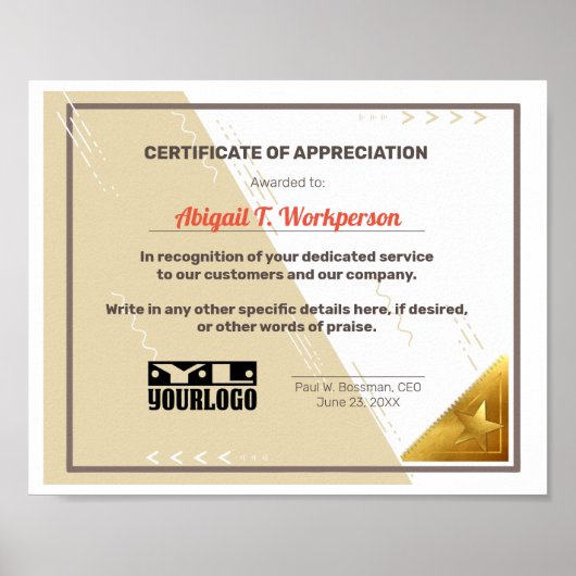 Bescheinigung über die Wertschätzung der Poststell Poster (Vorne)