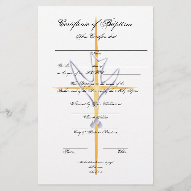 Bescheinigung über Taufen - Erwachsener (Vorderseite)