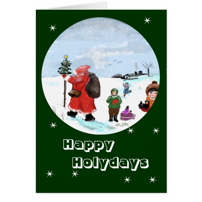 Bescherung im Schnee...grusskarte (Vorne)