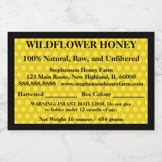 Beschreibender Honey Jar (Version 2) Lebensmitteletikett (Einzelnes Label)