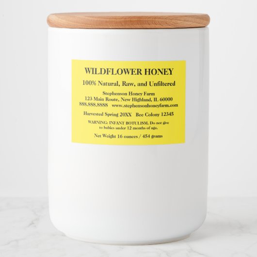 Beschreibender Honey Jar (Version 7) Lebensmitteletikett (Vorderseite)