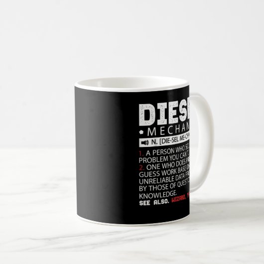 Beschreibung des Funny Diesel-Mechanismus Kaffeetasse (VorderseiteRechts)