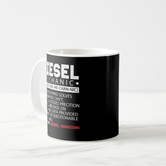 Beschreibung des Funny Diesel-Mechanismus Kaffeetasse (Vorderseite Links)