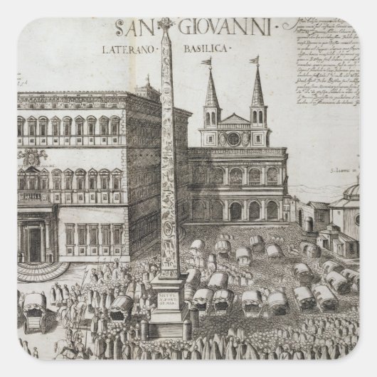 Beschreibung des Obelisk vor der Basilika Quadratischer Aufkleber (Vorderseite)