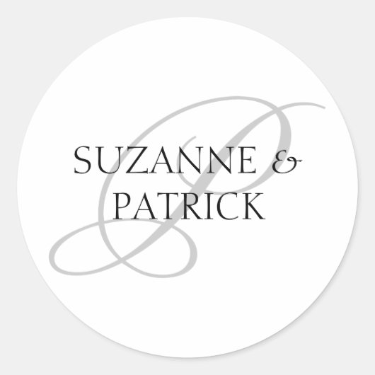 Beschriftungen für das Skript P Monogramm (silber Runder Aufkleber (Vorderseite)