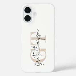 Beschriftungsname Beige Monogramm iPhone 16 Hülle