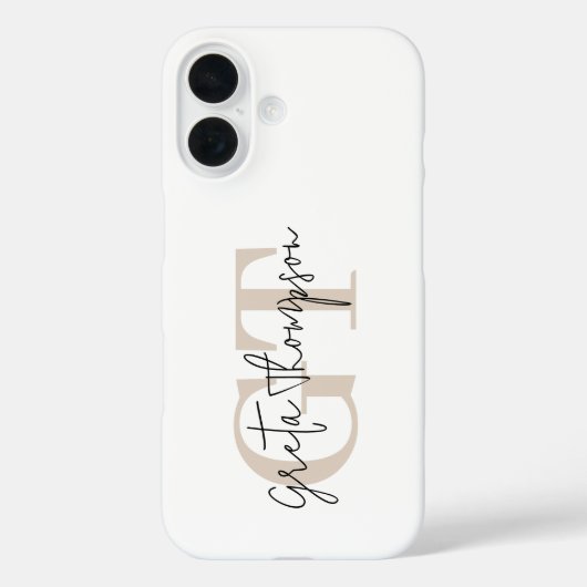 Beschriftungsname Beige Monogramm Case-Mate iPhone Hülle (Rückseite)