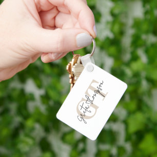 Beschriftungsname Beige Monogramm Schlüsselanhänger