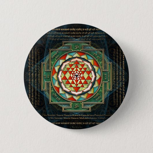 Beschwörungsformel u. Shri Yantra Maha Lakshmi Button (Vorderseite)