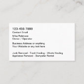 Beseitigung und Vermietung von Junk- und Müllhalde Visitenkarte (Rückseite)