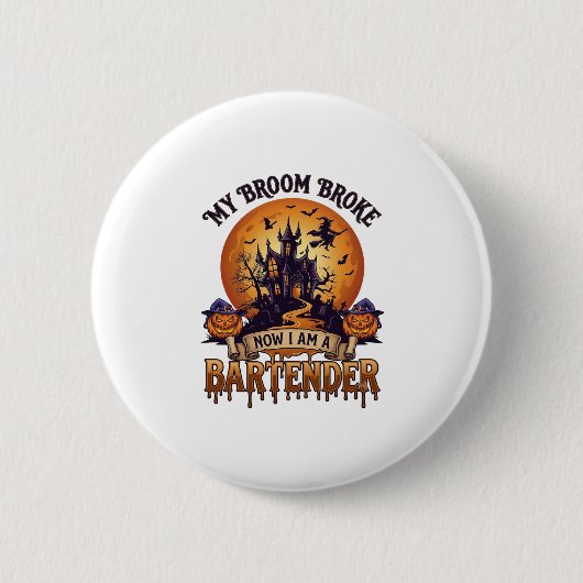 Besen Brach Barkeeper Halloween Spukhaus Hexe Button (Vorderseite)