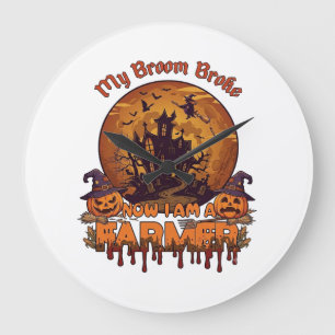 Besen Brach Bauer Halloween Hexe Spukhaus P Große Wanduhr