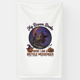 Besen Brach Fahrrad Kurier Hexe Halloween Mond Banner