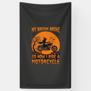 Besen Brach Halloween Hexe Motorrad Fledermäuse Kü Banner