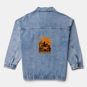 Besen Brach Halloween Hexe Motorrad Fledermäuse Kü Jeansjacke