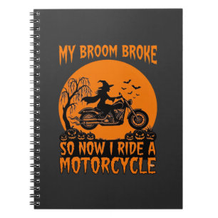 Besen brach Halloween Hexe Motorrad Fledermäuse Kü Notizblock