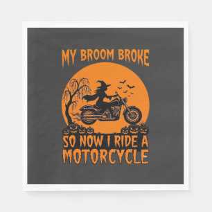 Besen Brach Halloween Hexe Motorrad Fledermäuse Kü Serviette