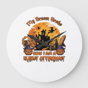 Besen Brach Jetzt Bin Ich Flugbegleiter Halloween_ Große Wanduhr