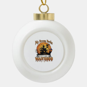 Besen Brach Kellnerin Halloween Hexe Spukhaus Keramik Kugel-Ornament