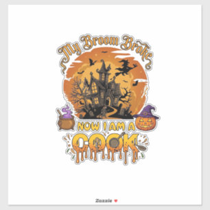 Besen Brach Koch Halloween Spukhaus Kessel Aufkleber