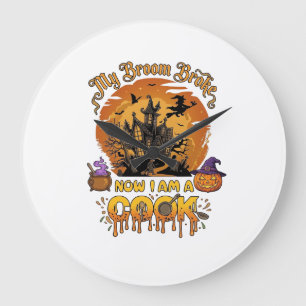 Besen Brach Koch Halloween Spukhaus Kessel  Große Wanduhr