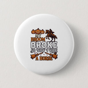 Besen Brach Reiten Pferd Kürbis Cowboy Fledermäuse Button