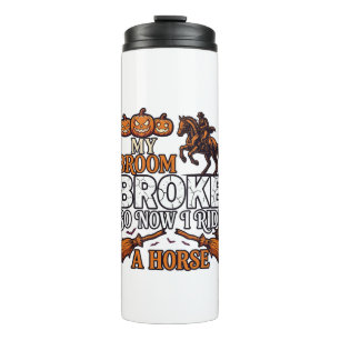 Besen Brach Reiten Pferd Kürbis Cowboy Fledermäuse Thermosbecher