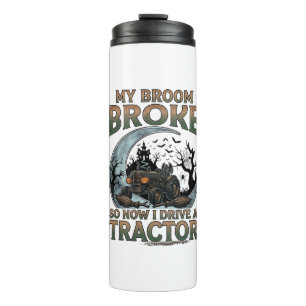 Besen Brach Traktor Kürbis Spukhaus Mond Thermosbecher