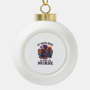 Besen Brachte Krankenschwester Halloween Hexe Spuk Keramik Kugel-Ornament