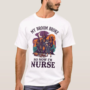Besen Brachte Krankenschwester Halloween Hexe Spuk T-Shirt