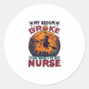 Besen Brachte Krankenschwester Halloween Hexe Voll Runder Aufkleber