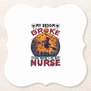 Besen Brachte Krankenschwester Halloween Hexe Voll Untersetzer