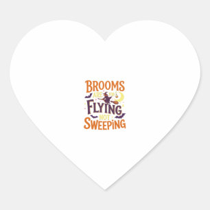 Besen fliegen fegend Halloween Hexe Mond Fledermäu Herz-Aufkleber