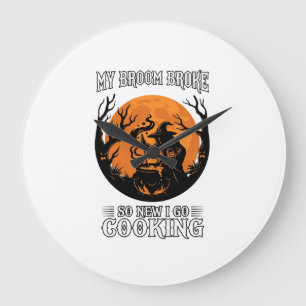 Besen Gebrochen Kochen Hexenkessel Vollmond Große Wanduhr